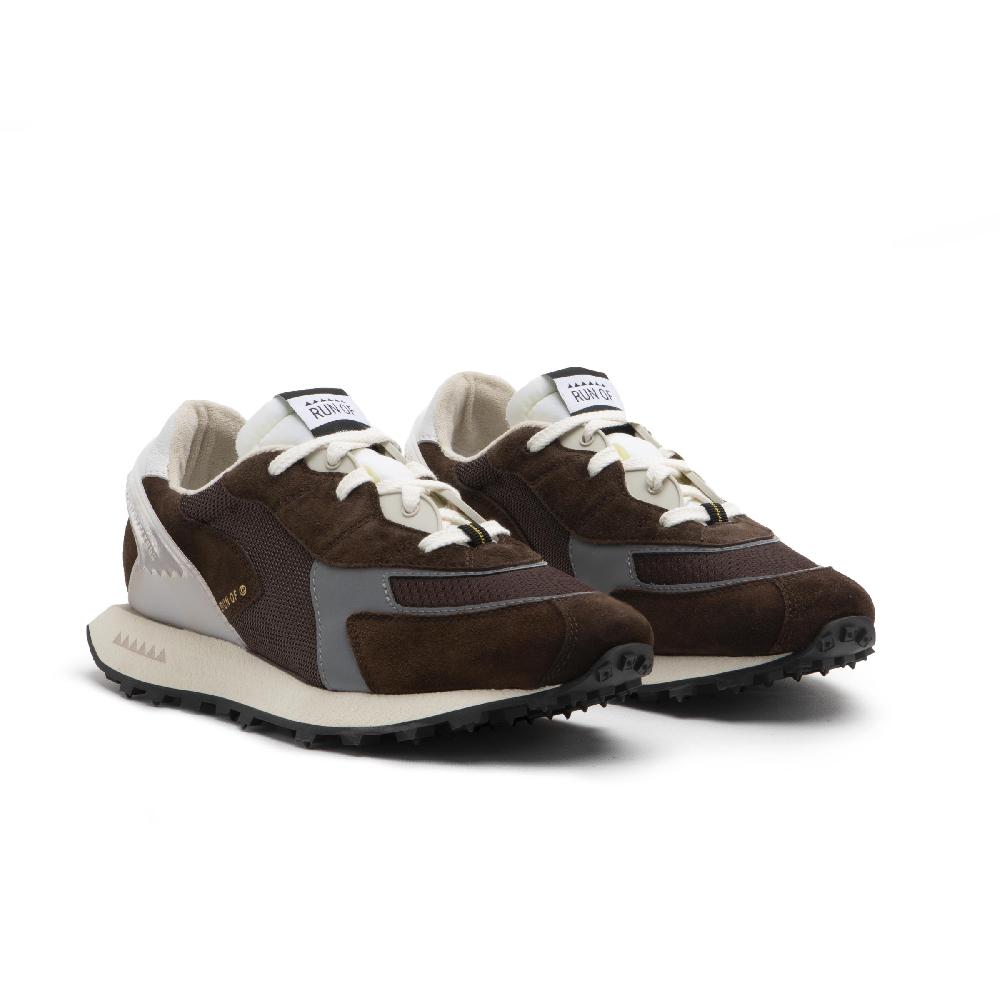 RUN OF sneakers Braun in pelle e rete con talloncino in pelle Presa