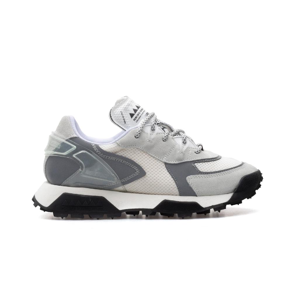 RUN OF R-White sneakers in pelle scamosciata grigio chiaro e mesh bianco Outlet