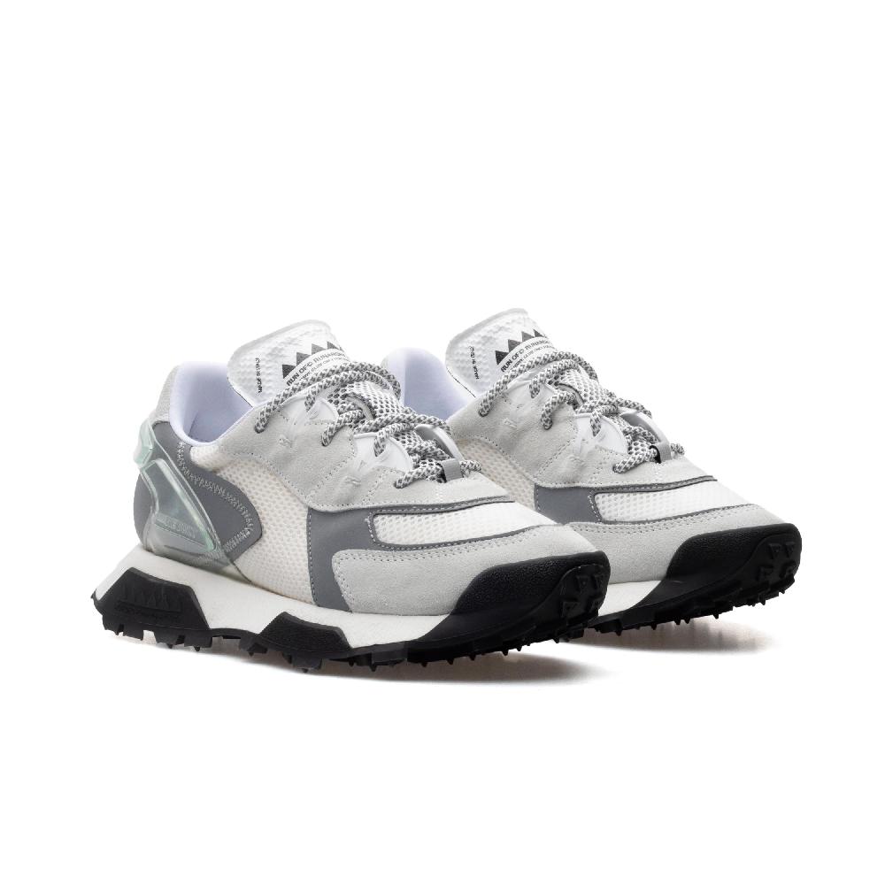 RUN OF R-White sneakers in pelle scamosciata grigio chiaro e mesh bianco Outlet