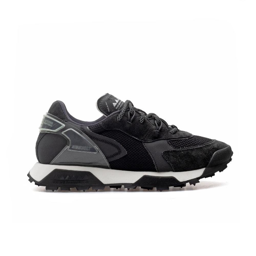 RUN OF R-Black sneakers in pelle scamosciata nera e mesh nero In Vendita