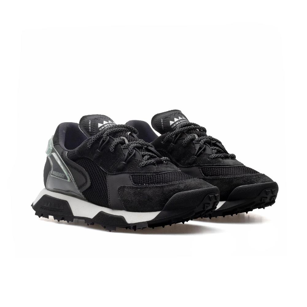 RUN OF R-Black sneakers in pelle scamosciata nera e mesh nero In Vendita