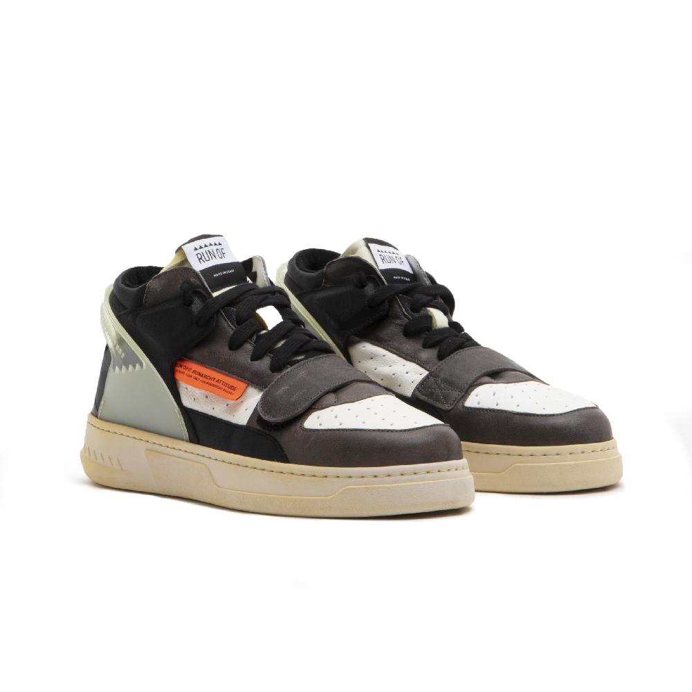 RUN OF Legend/One sneakers mid in pelle bianca e grigio scuro Saldi Di Fabbrica