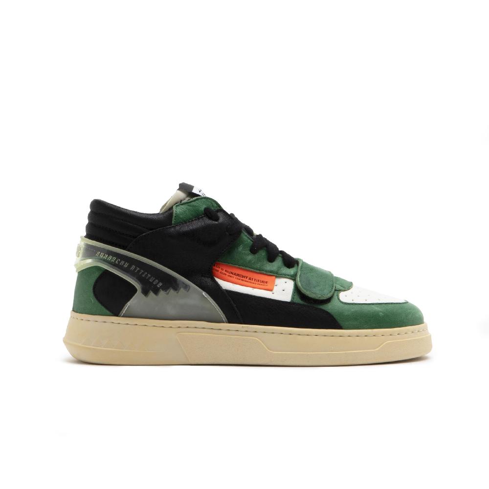 RUN OF Legend/Three sneakers medie in pelle bianca e verde Vendite Flash