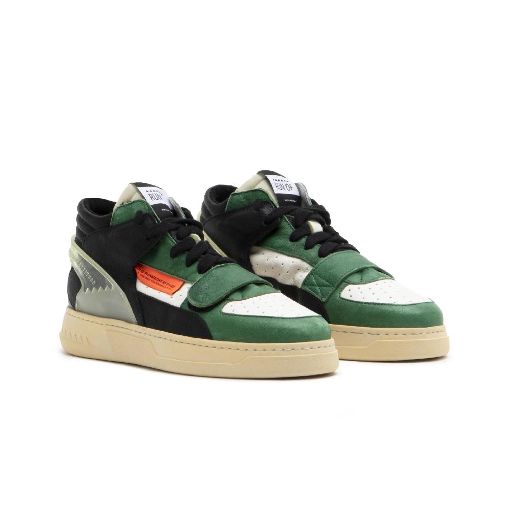 RUN OF Legend/Three sneakers medie in pelle bianca e verde Vendite Flash