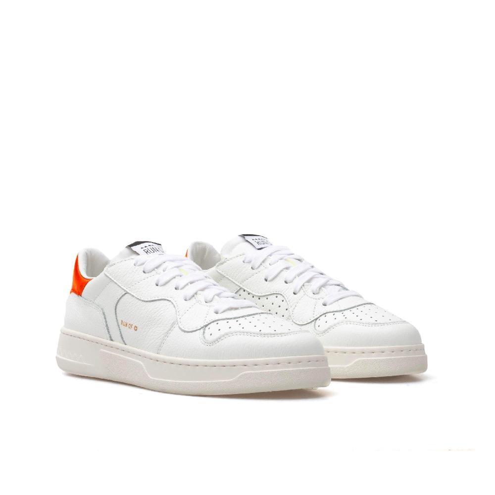 RUN OF Classic AF1 sneakers in pelle bianca con talloncino in pelle arancione In Saldo