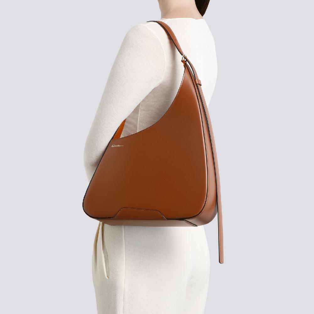 Santoni Borsa a spalla The Pluto Hobo in pelle marrone Nuovo