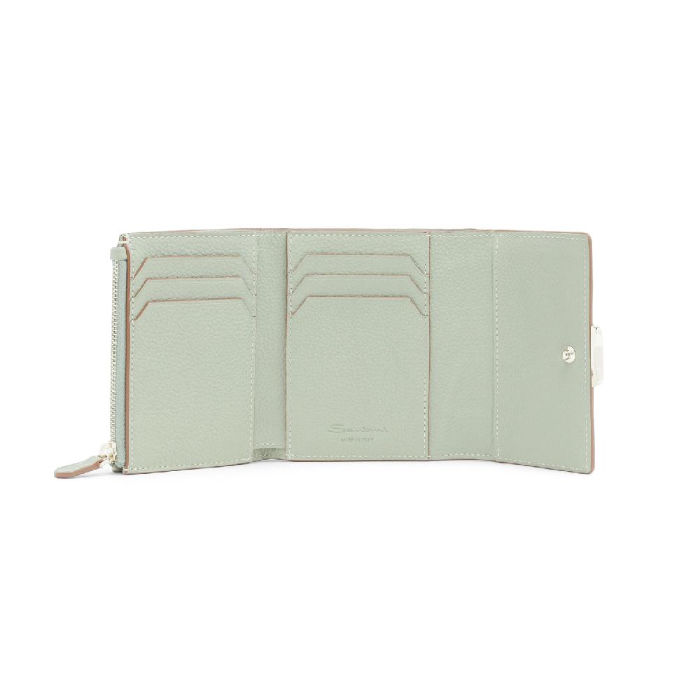 Santoni Portafoglio con porta monete in pelle bottalata verde Presa