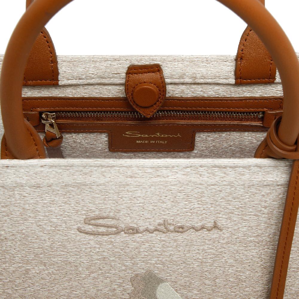 Santoni Borsa tote media in tessuto beige Pezzi Unici
