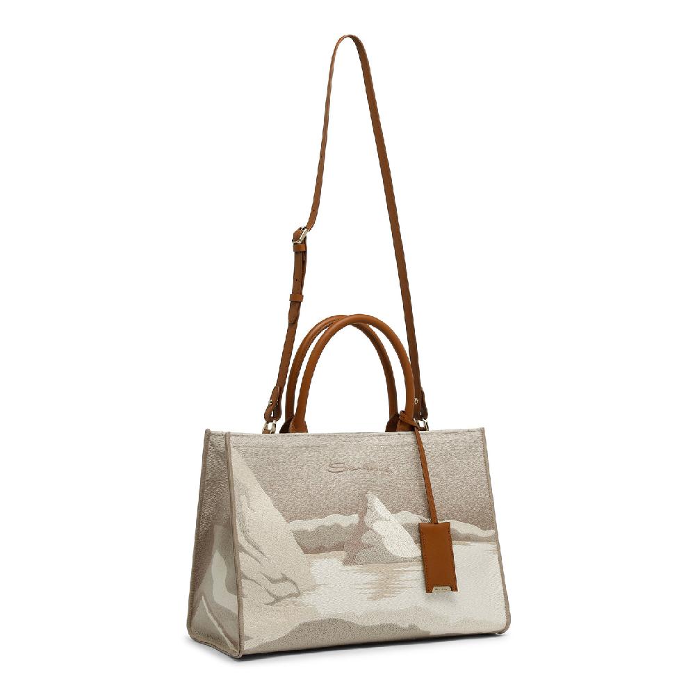 Santoni Borsa tote media in tessuto beige Pezzi Unici