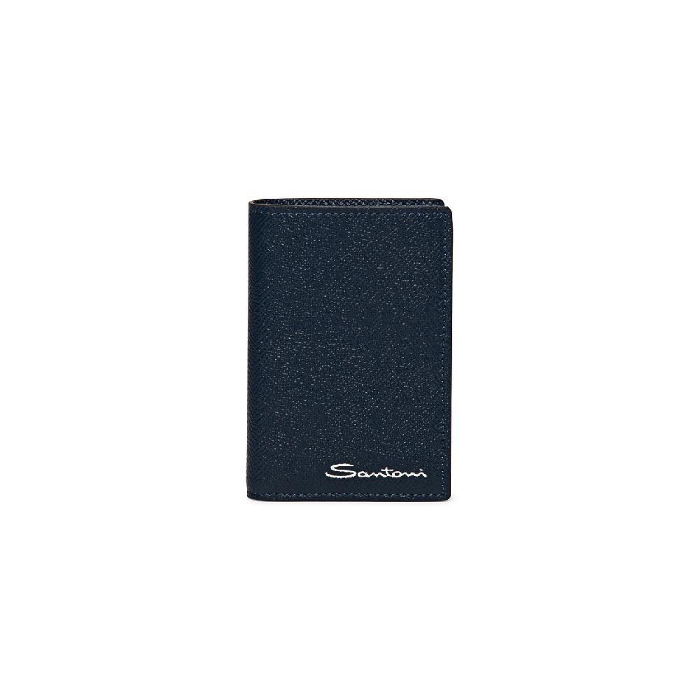 Santoni Portafoglio verticale in saffiano blu Nuovo