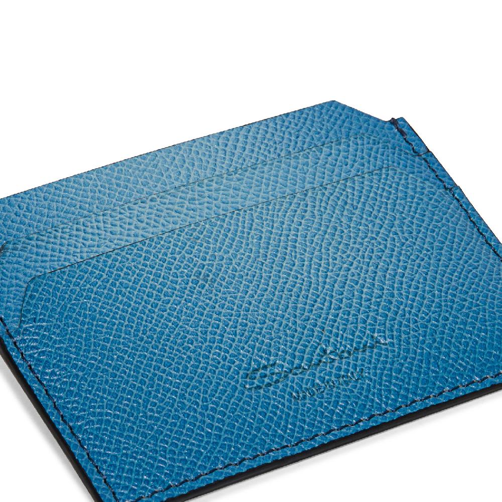 Santoni Porta carte di credito in saffiano azzurro Comprare a buon mercato