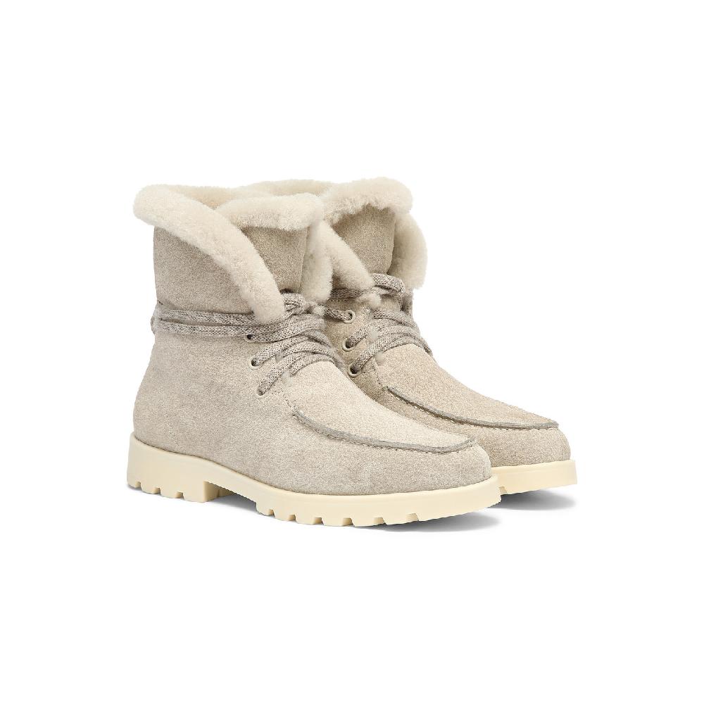 Santoni Stivaletto con pelliccia da donna in suede beige Vendita Economica