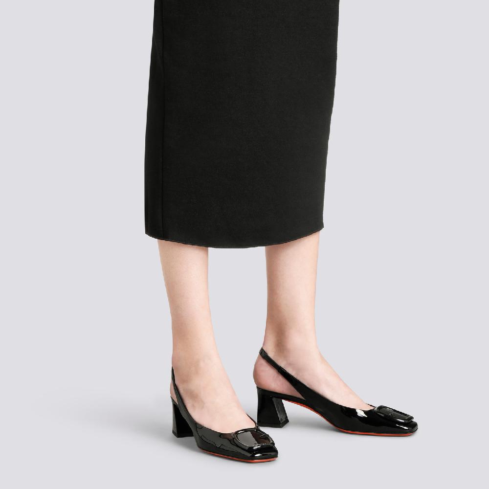 Santoni Slingback tacco medio da donna in vernice nera Shopping Online