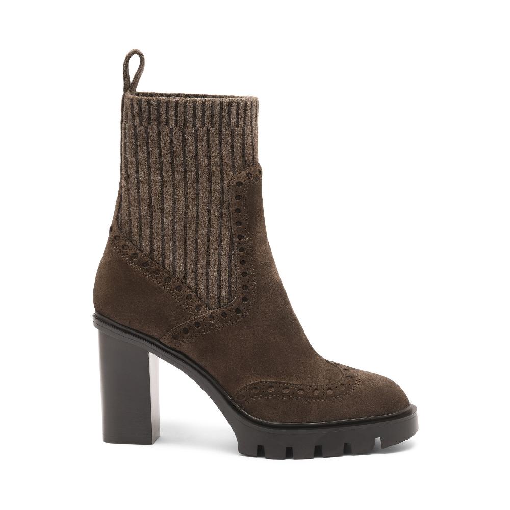 Santoni Stivaletto tacco alto da donna in suede testa di moro Offerta