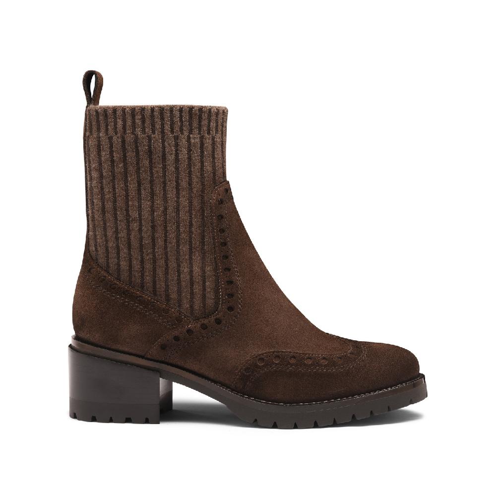 Santoni Stivaletto tacco basso da donna in suede testa di moro Economico