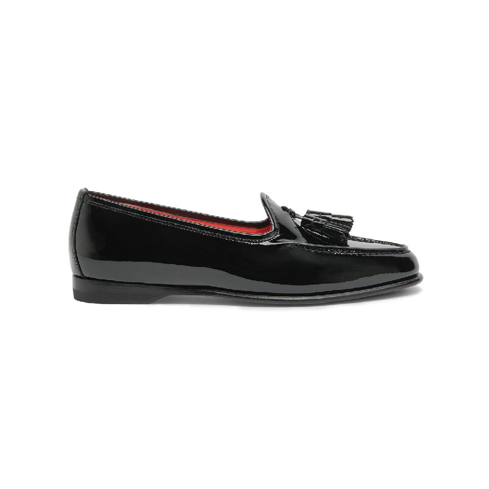 Santoni Mocassino Andrea con nappe da donna in vernice nera Vendita