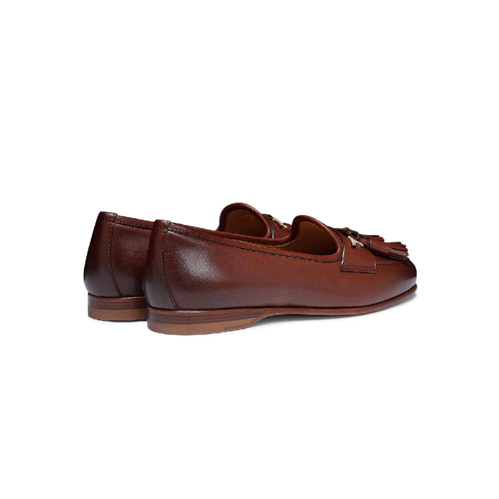Santoni Mocassino Andrea con nappe da donna in nappa marrone Nuovo