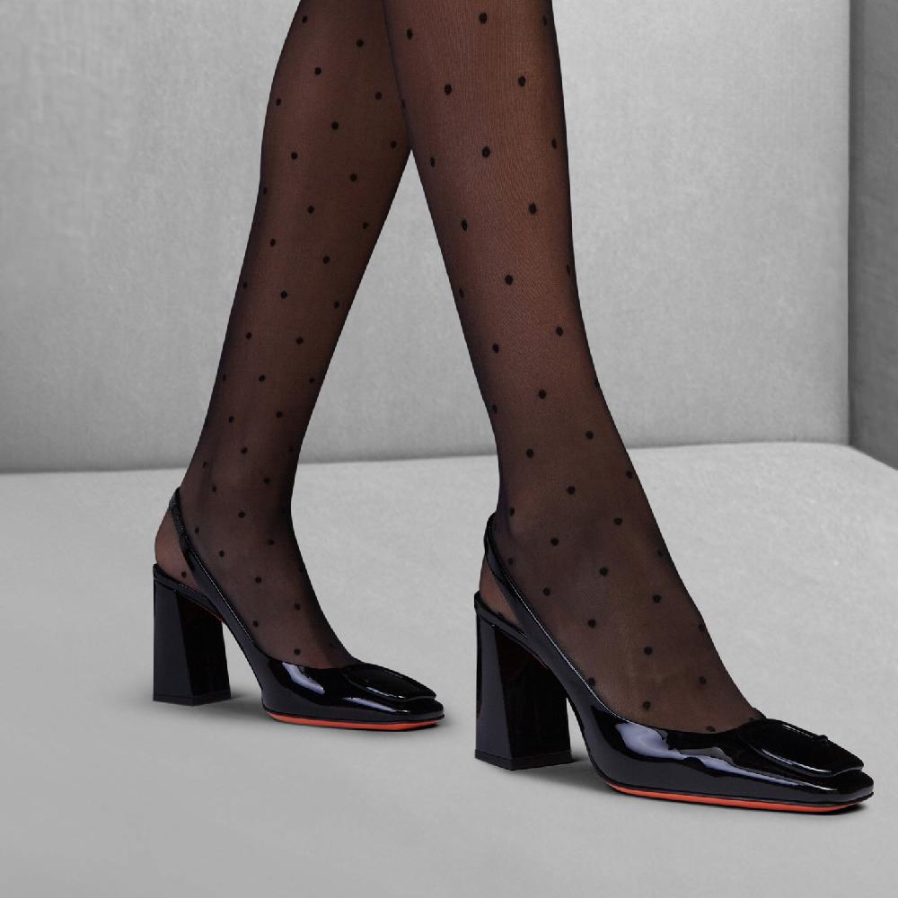 Santoni Slingback tacco alto da donna in vernice nera Presa