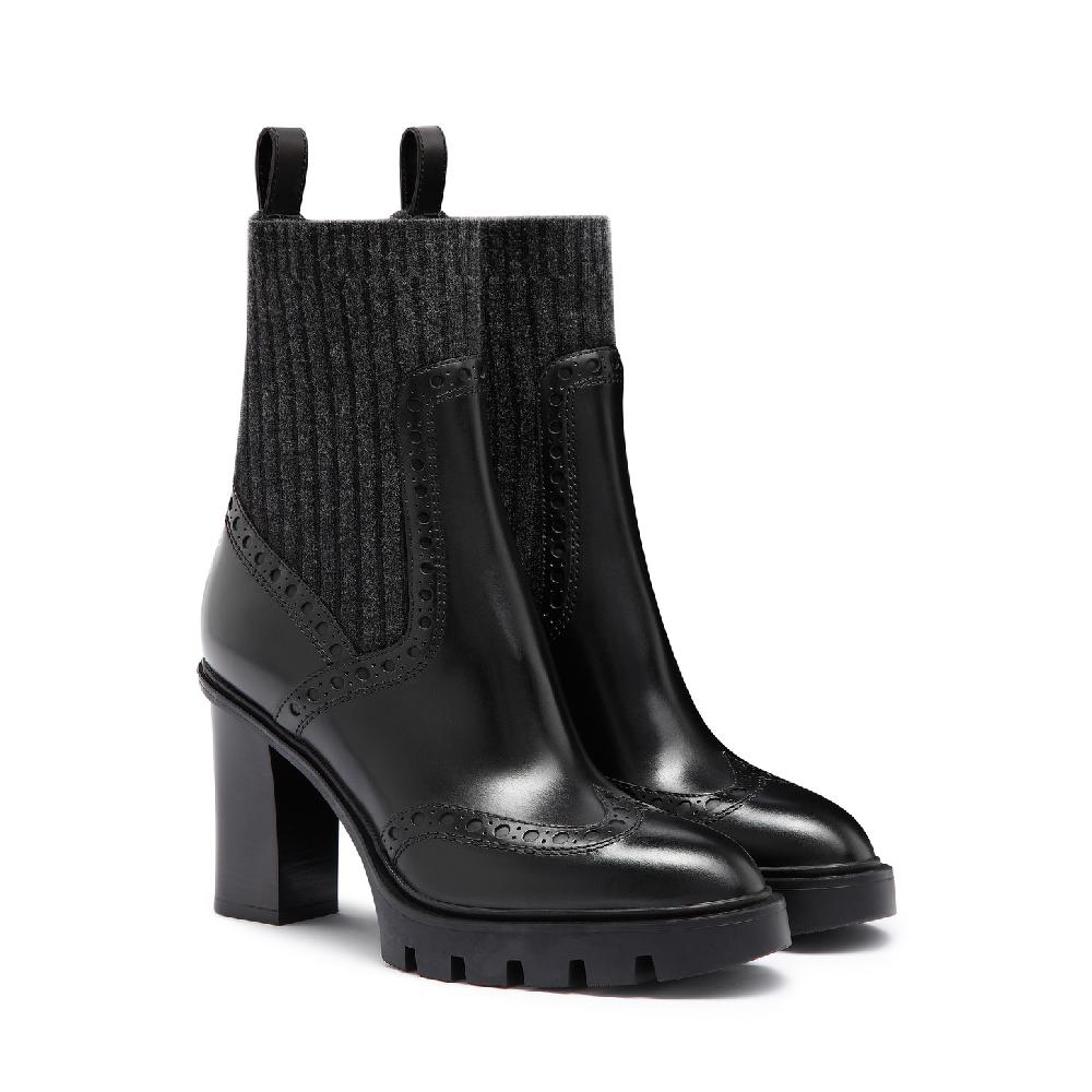 Santoni Stivaletto tacco alto da donna in pelle nera In Vendita