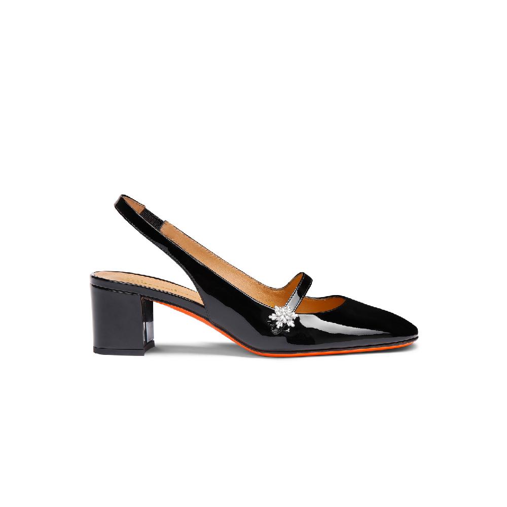 Santoni Slingback tacco basso da donna in vernice nera Saldi Di Fabbrica