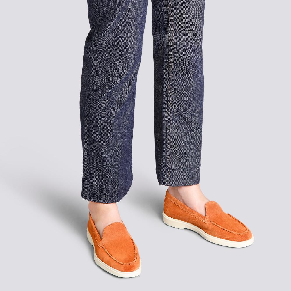 Santoni Mocassino da donna in suede arancione Vendita