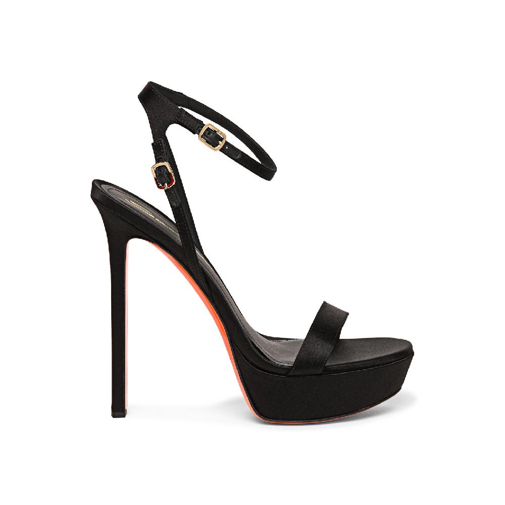 Santoni Sandalo tacco alto da donna in raso nero Soddisfazione Garantita