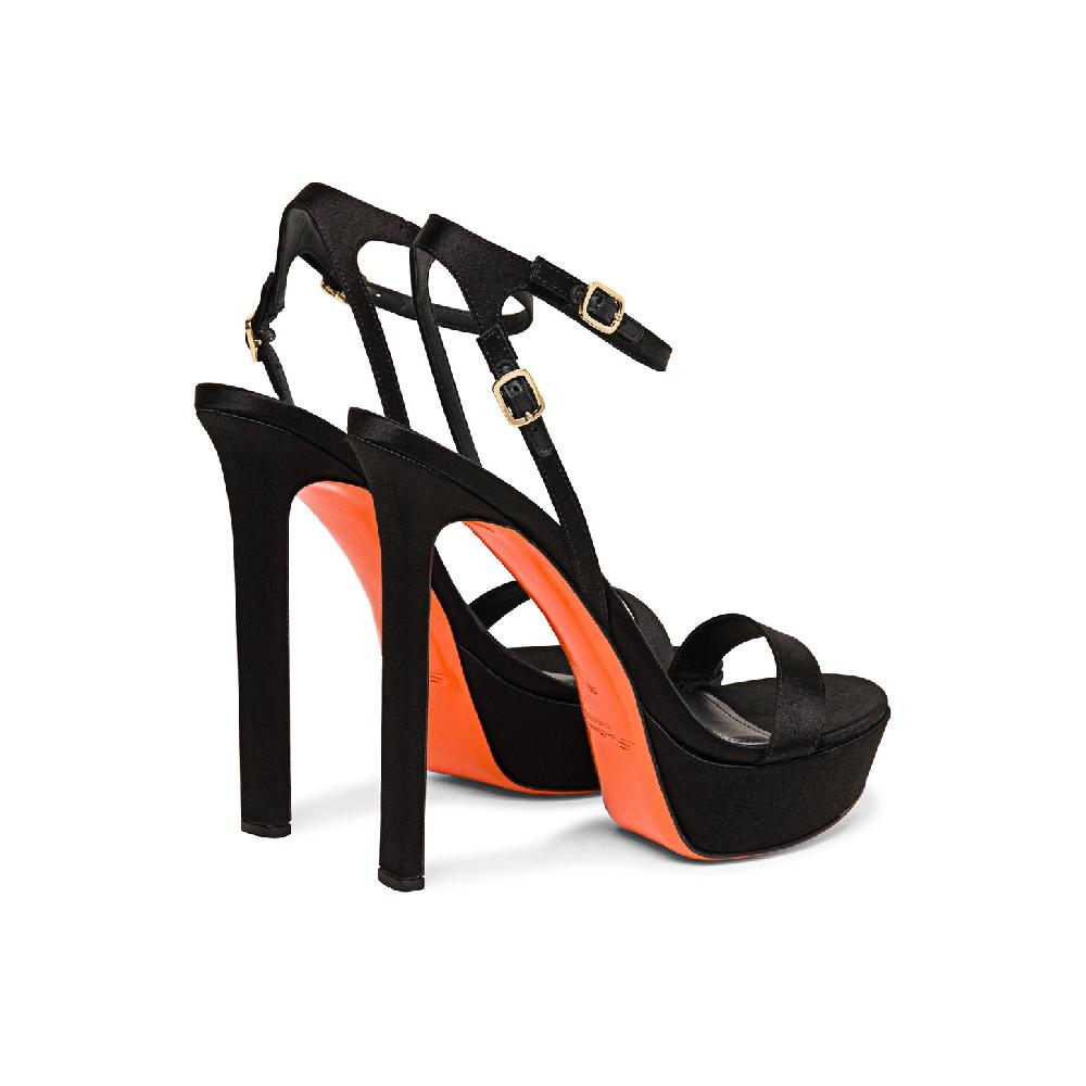Santoni Sandalo tacco alto da donna in raso nero Soddisfazione Garantita
