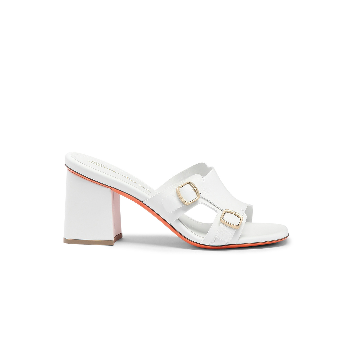 Santoni Sandalo doppia fibbia tacco medio da donna in pelle bianca Affare Del Giorno