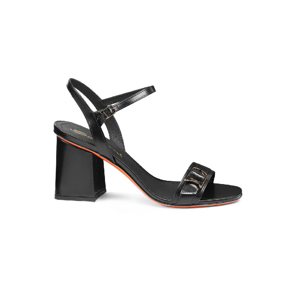 Santoni Sandalo tacco medio da donna in pelle nera Online
