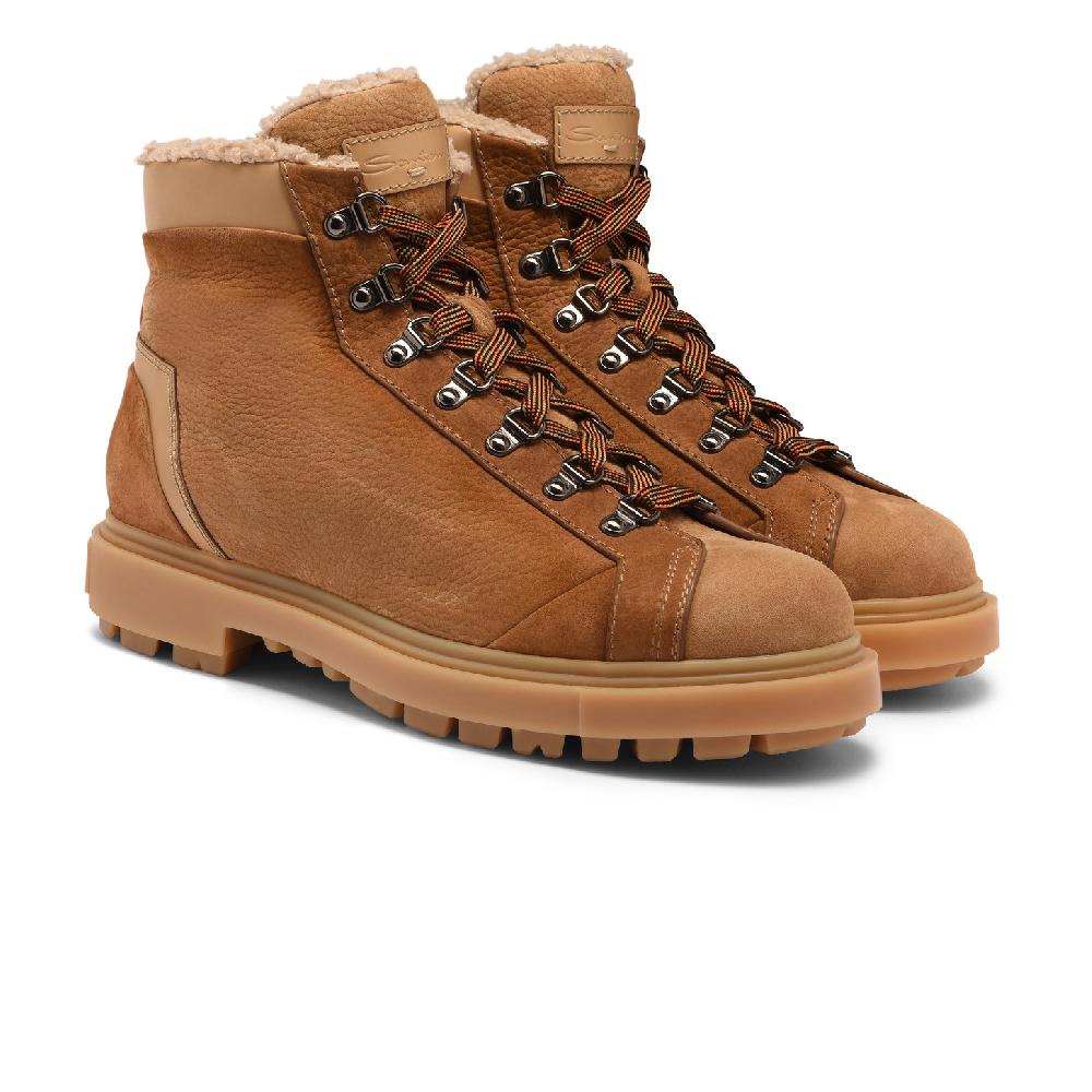 Santoni Scarponcino da montagna da uomo in nabuk marrone Super sconto