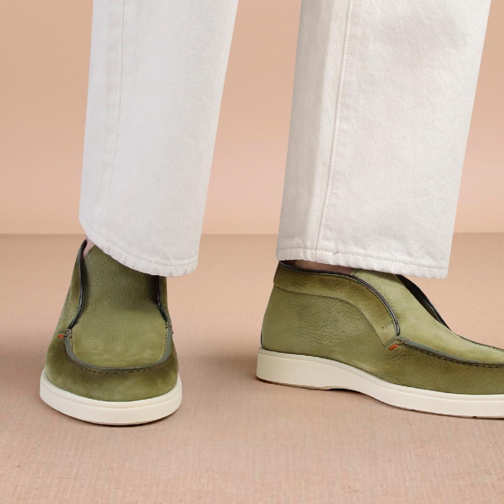 Santoni Stivaletto desert da uomo in nabuk verde Consegna Veloce
