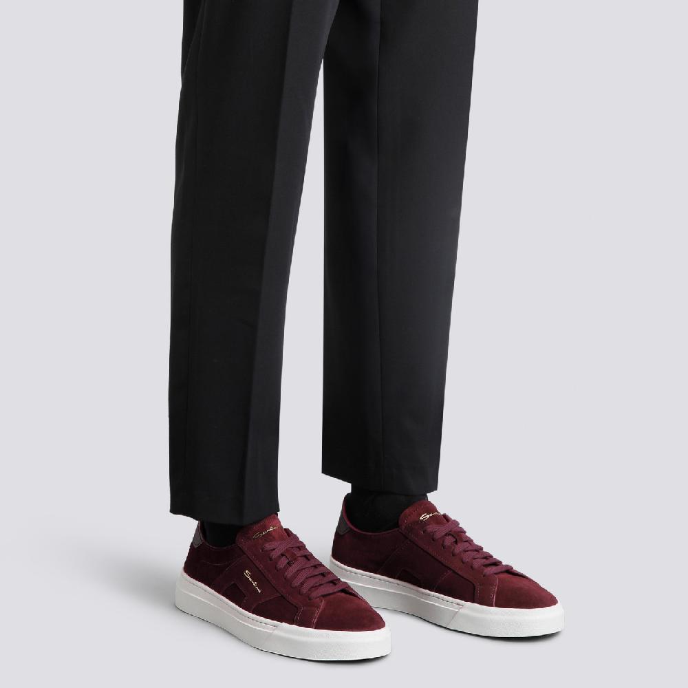 Santoni Double Buckle Sneaker da uomo in suede bordeaux Prezzo Ridotto