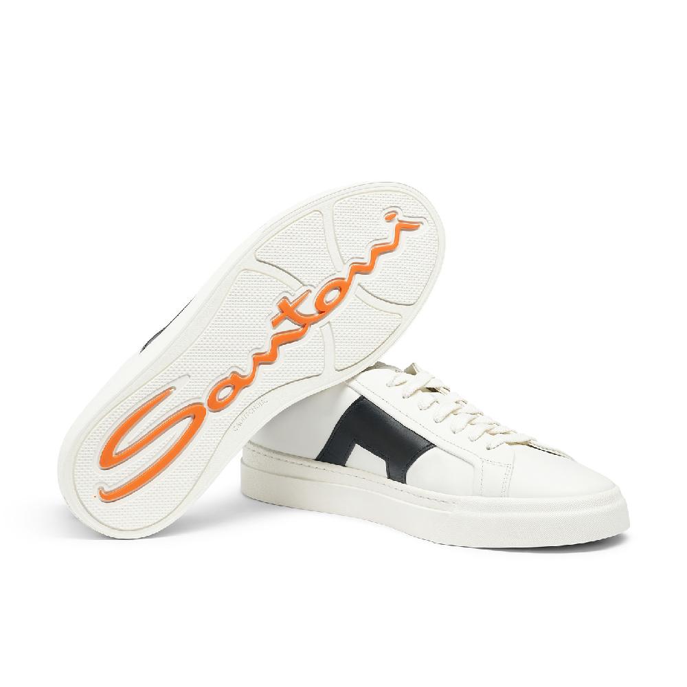 Santoni Double buckle sneaker da uomo in pelle bianca e nera I Più Venduti