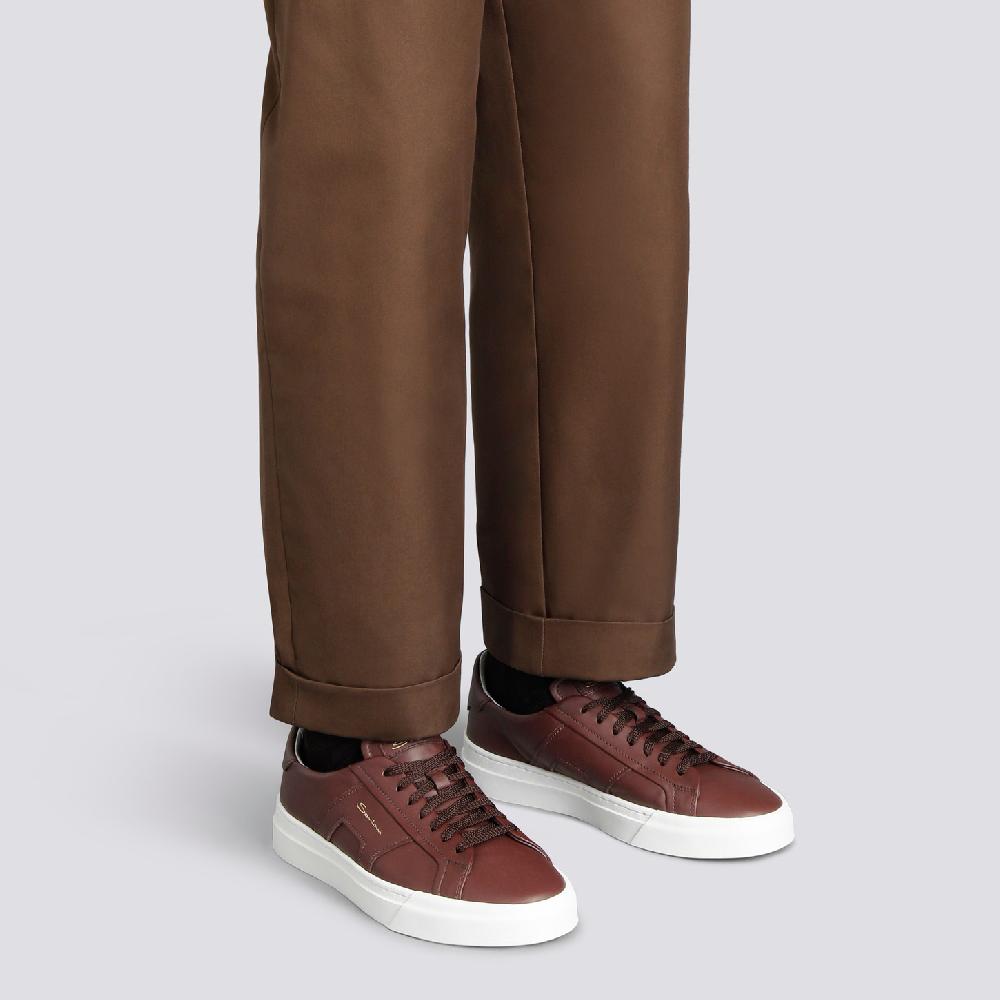 Santoni Double buckle sneaker da uomo in pelle bordeaux Enormi risparmi