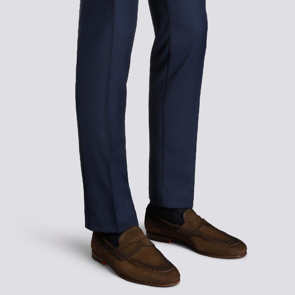 Santoni Mocassino penny da uomo in suede marrone Economico