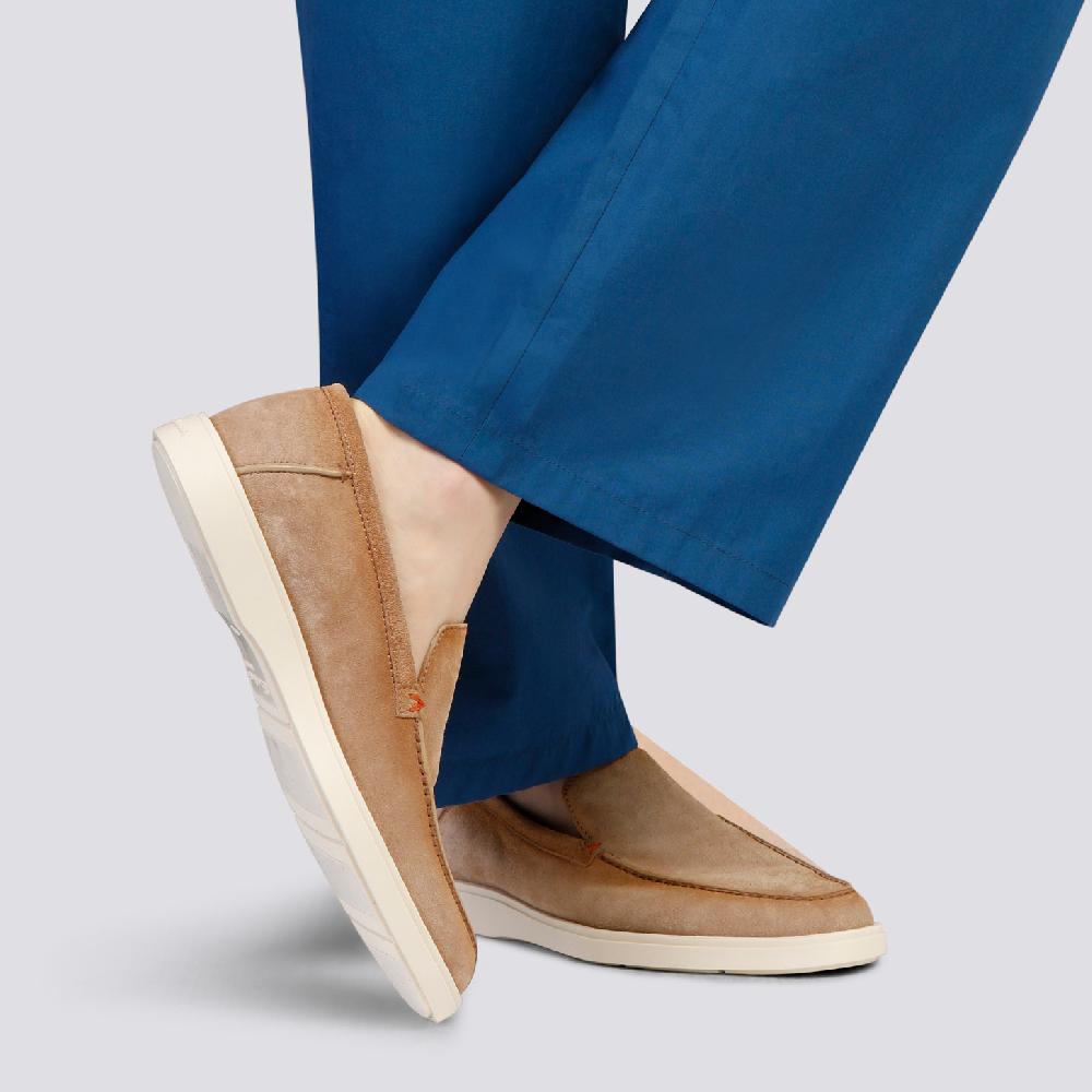 Santoni Mocassino da uomo in suede beige Outlet