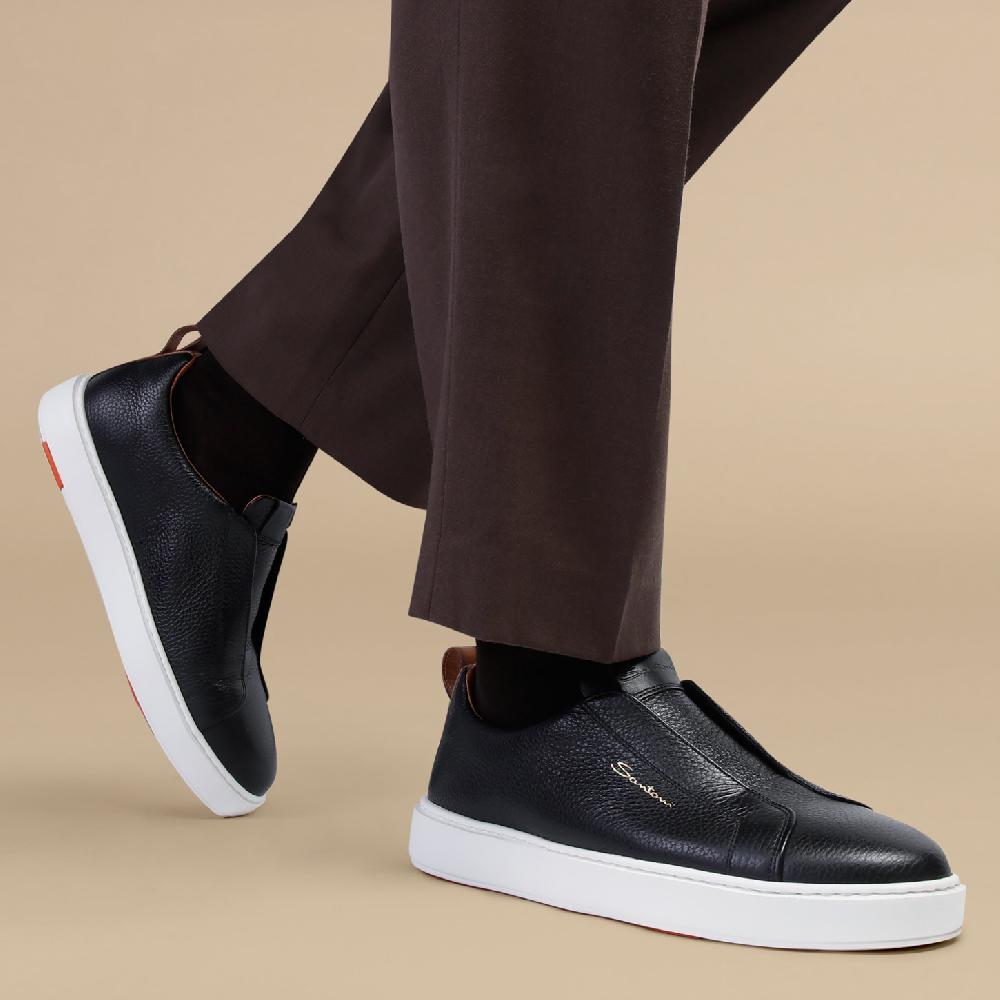 Santoni Sneaker slip-on da uomo in pelle bottalata nera Hotsell