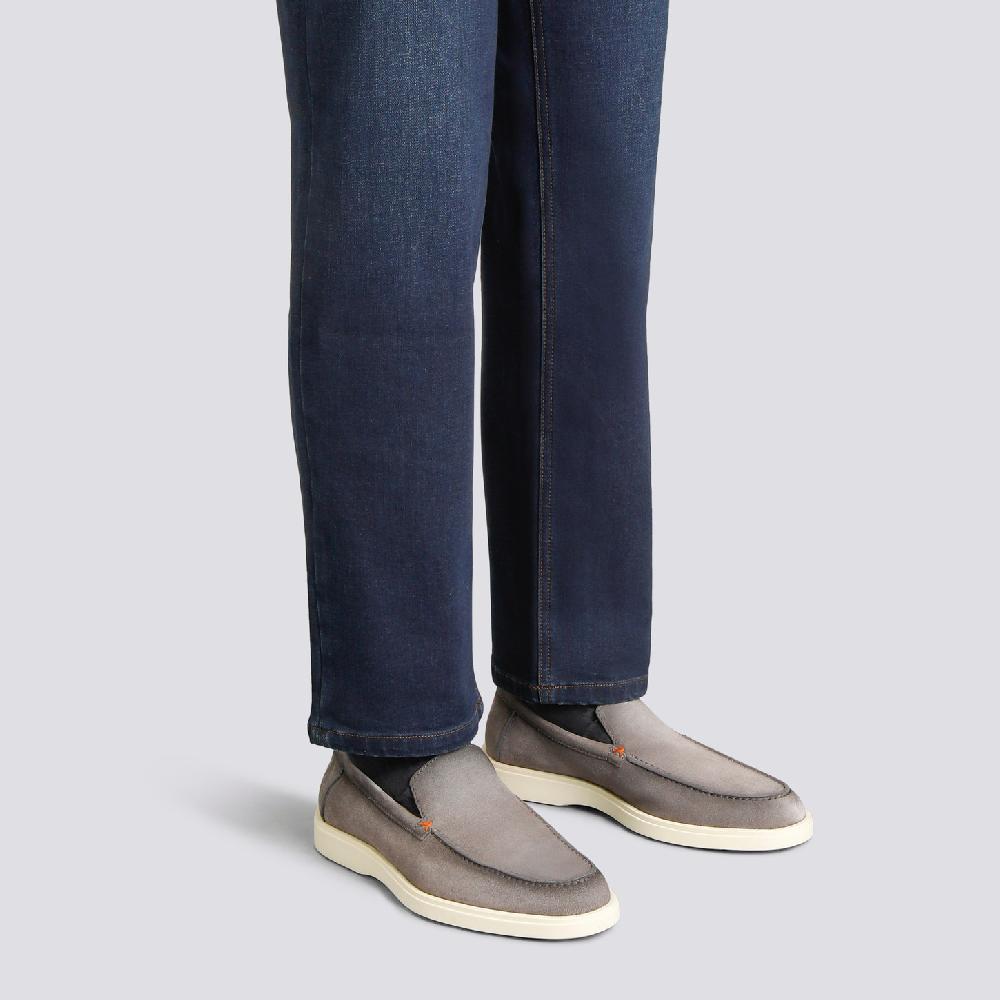 Santoni Mocassino da uomo in suede grigio Vendita