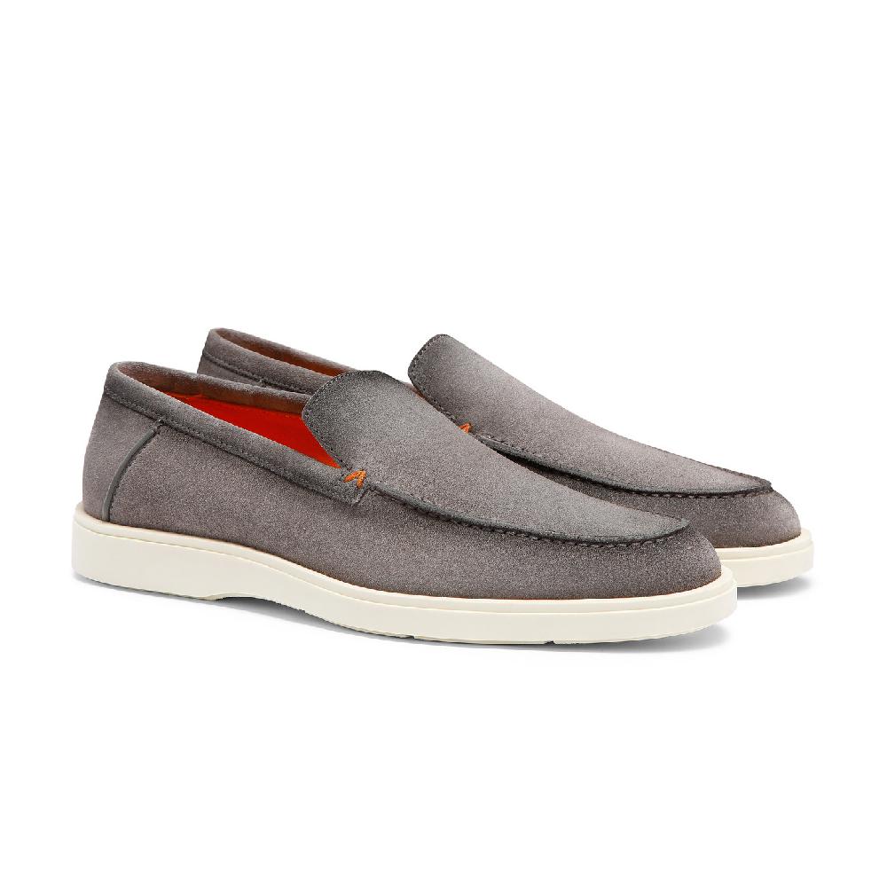 Santoni Mocassino da uomo in suede grigio Vendita
