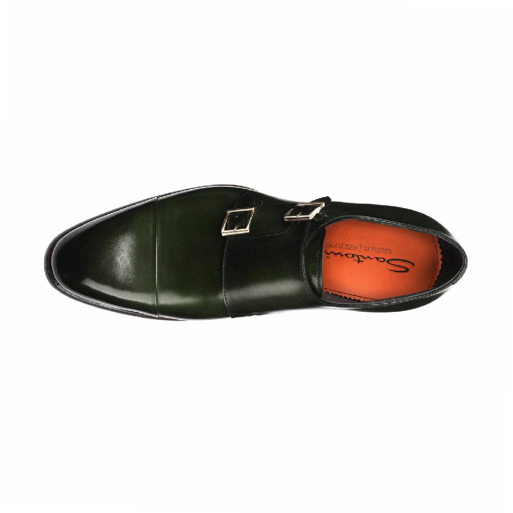 Santoni Doppia fibbia da uomo in pelle verde Acquista Ora