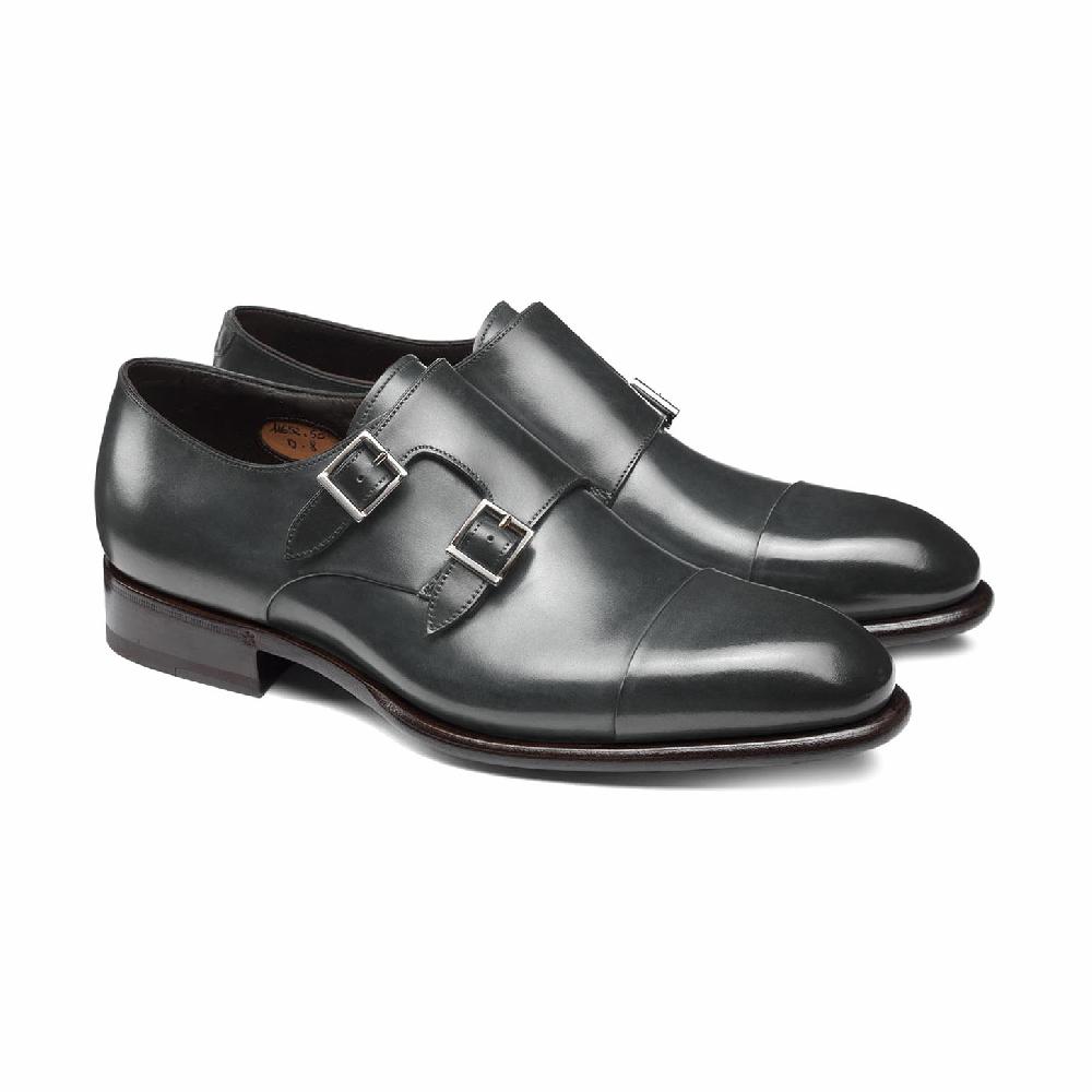 Santoni Doppia fibbia da uomo in pelle grigia Qualità