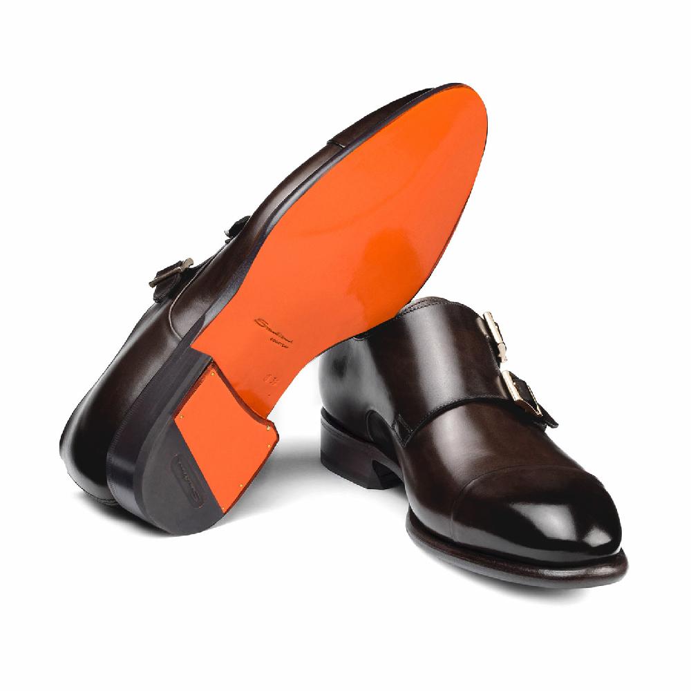 Santoni Doppia fibbia da uomo in pelle marrone testa di moro Presa