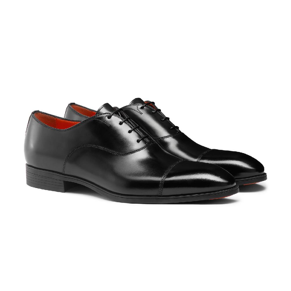 Santoni Stringata oxford da uomo in pelle nera In Saldo