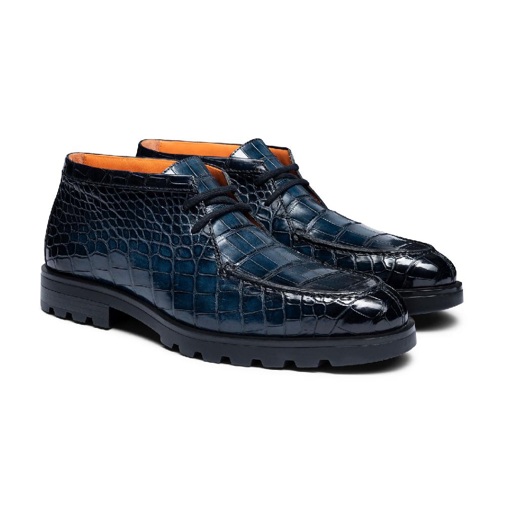 Santoni Stivaletto desert da uomo in alligatore blu Sconto