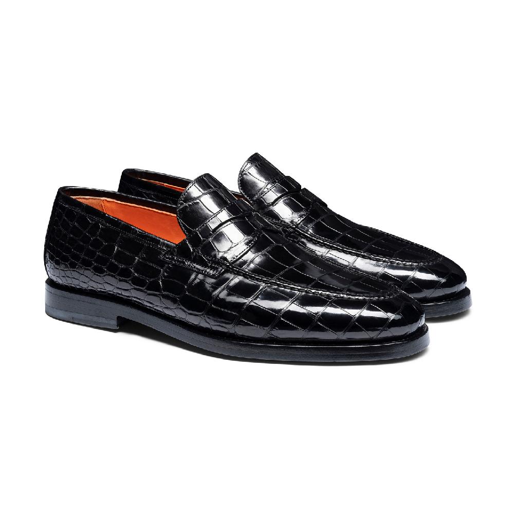 Santoni Mocassino penny da uomo in alligatore grigio Offerta natalizia