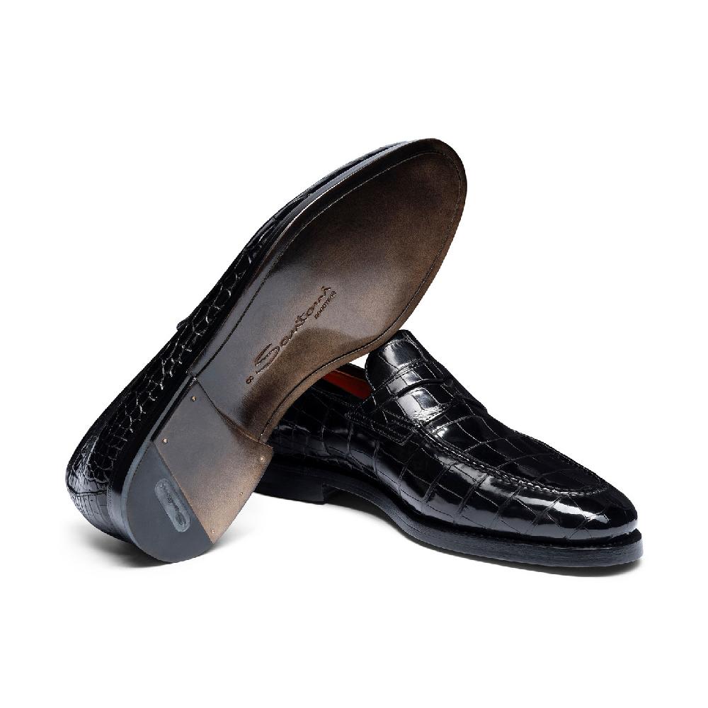 Santoni Mocassino penny da uomo in alligatore grigio Offerta natalizia