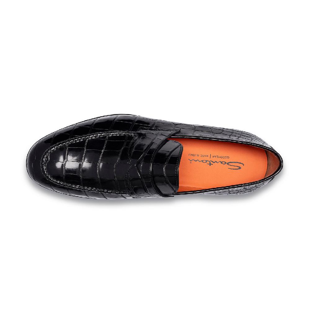 Santoni Mocassino penny da uomo in alligatore grigio Offerta natalizia