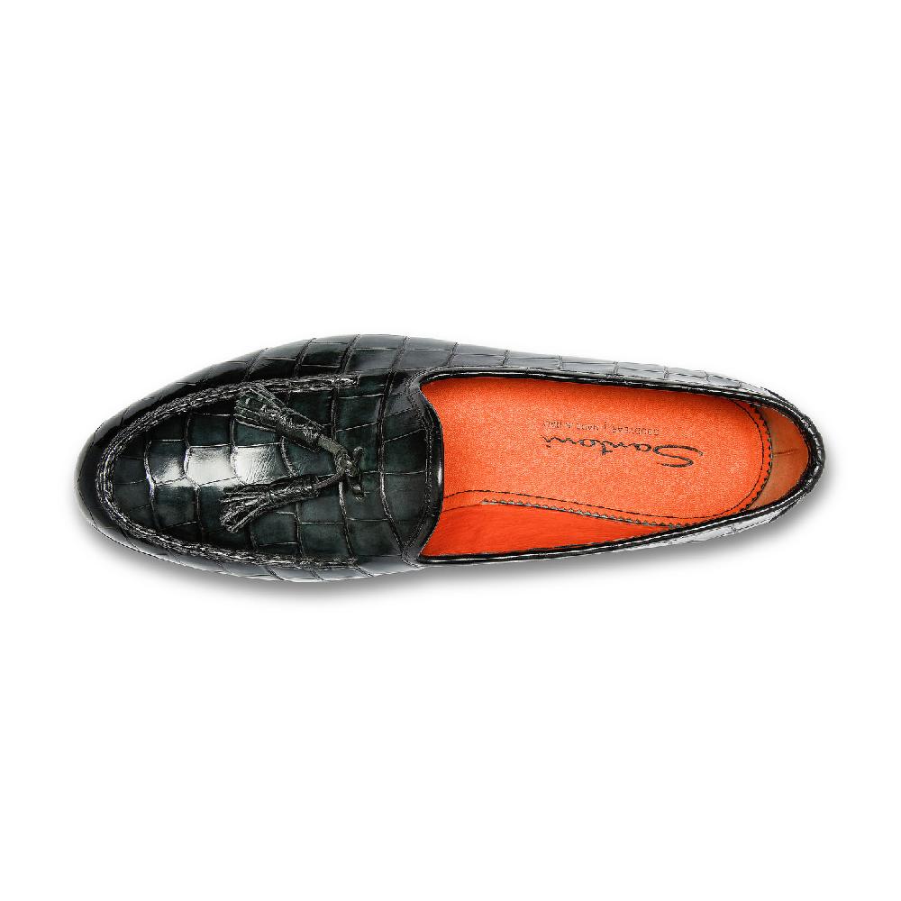 Santoni Mocassino Andrea con nappe da uomo in alligatore verde Vendita Calda