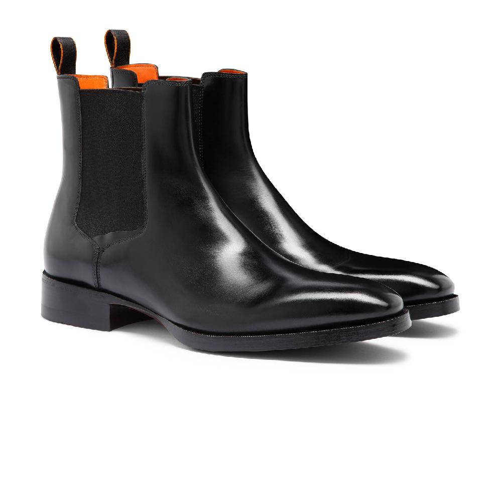 Santoni Stivaletto chelsea da uomo in pelle anticata nera In Saldo