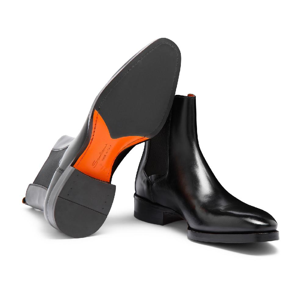 Santoni Stivaletto chelsea da uomo in pelle anticata nera In Saldo